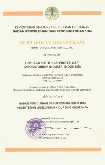 Sertifikat Registrasi KLHK untuk LSP LII